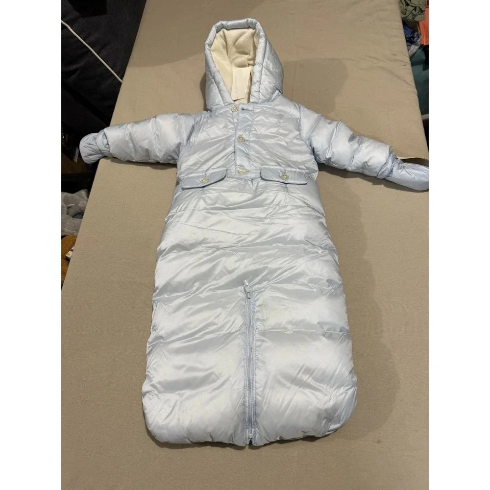 RALPH LAUREN DOWN BABY BLUE BUNTING &‎ JACKET SIZE 9mth NWT **Separates In Two**